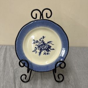 Woods & Sons vintage blue White Colonial Rose Flower pattern 7.75" Plate Chrty